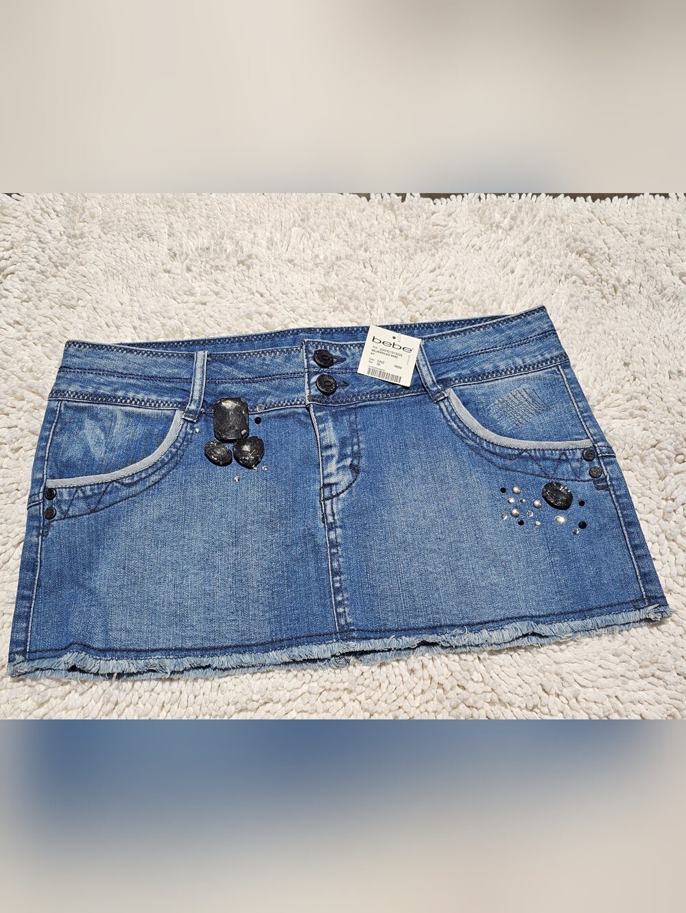 NWT Bebe  Vintage Denim Mini Skirt, Y2K McBling, Low Rise, Bedazzled
